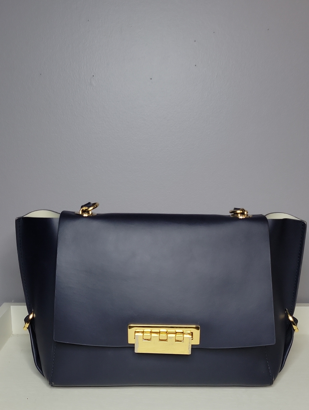 Zac Posen Structured Navy Leather Shoulder Bag